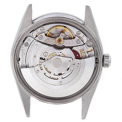 The image shows the internal mechanism and movement of a Rolex Date 15200 Men's Stainless Steel Brown Dial 15200 Men's Stainless Steel Brown Dial watch from a rear angle, with the case back removed.