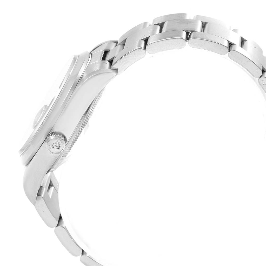 This image shows a side view of a Rolex Date 15200 Men's Stainless Steel White Dial 15200 Men's Stainless Steel White Dial model watch, highlighting the crown, case, and part of the bracelet.