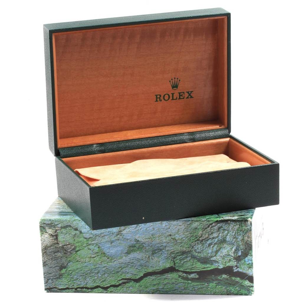 This image shows an open Rolex Date 15200 Men's Stainless Steel White Dial 15200 Men's Stainless Steel White Dial model watch box with both inner and outer boxes visible.