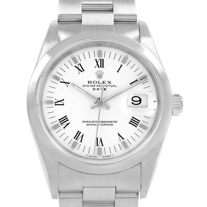 Rolex Date Smooth Bezel Oyster Bracelet Steel Mens Watch 15200 SwissWatchExpo