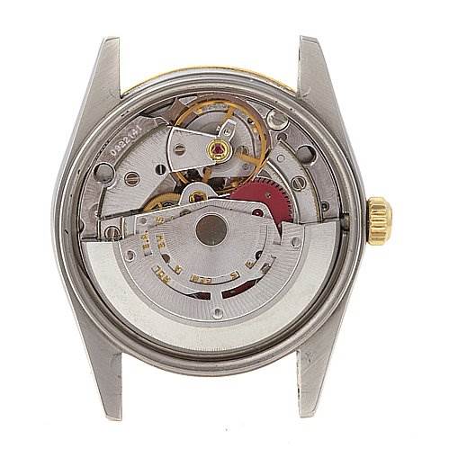 This image shows the internal movement mechanism of a Rolex Date 15053 Men's Stainless Steel Champagne Dial 15053 Men's Stainless Steel Champagne Dial model watch, viewed from the back.