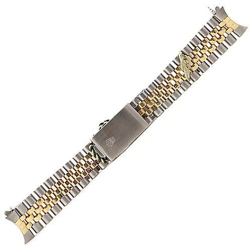 The image shows a top-down view of a Rolex Date 15053 Men's Stainless Steel Champagne Dial 15053 Men's Stainless Steel Champagne Dial model two-tone bracelet.