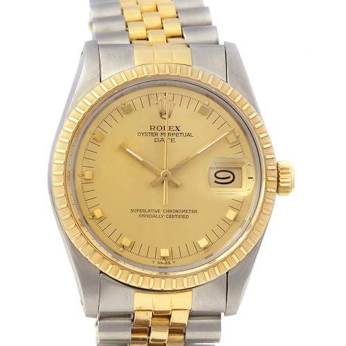 Photo of Rolex Date Mens Ss 18k Gold Champagne Dial 15053