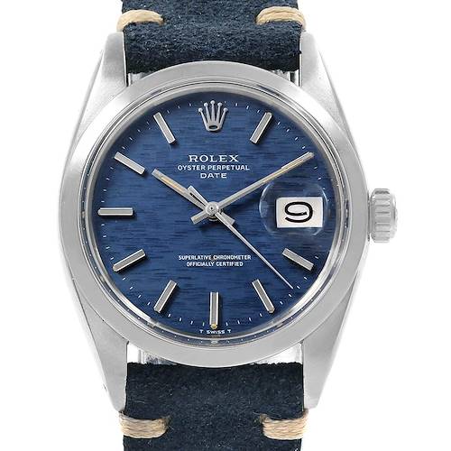 Photo of Rolex Date Stainless Steel Blue Brick Dial Vintage Mens Watch 1500