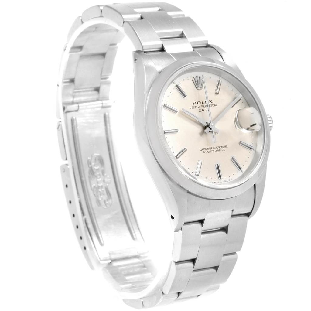 The Rolex Date 15200 Men's Stainless Steel Silver Dial 15200 Men's Stainless Steel Silver Dial watch is shown from a front angle, highlighting the dial, bracelet, and crown.