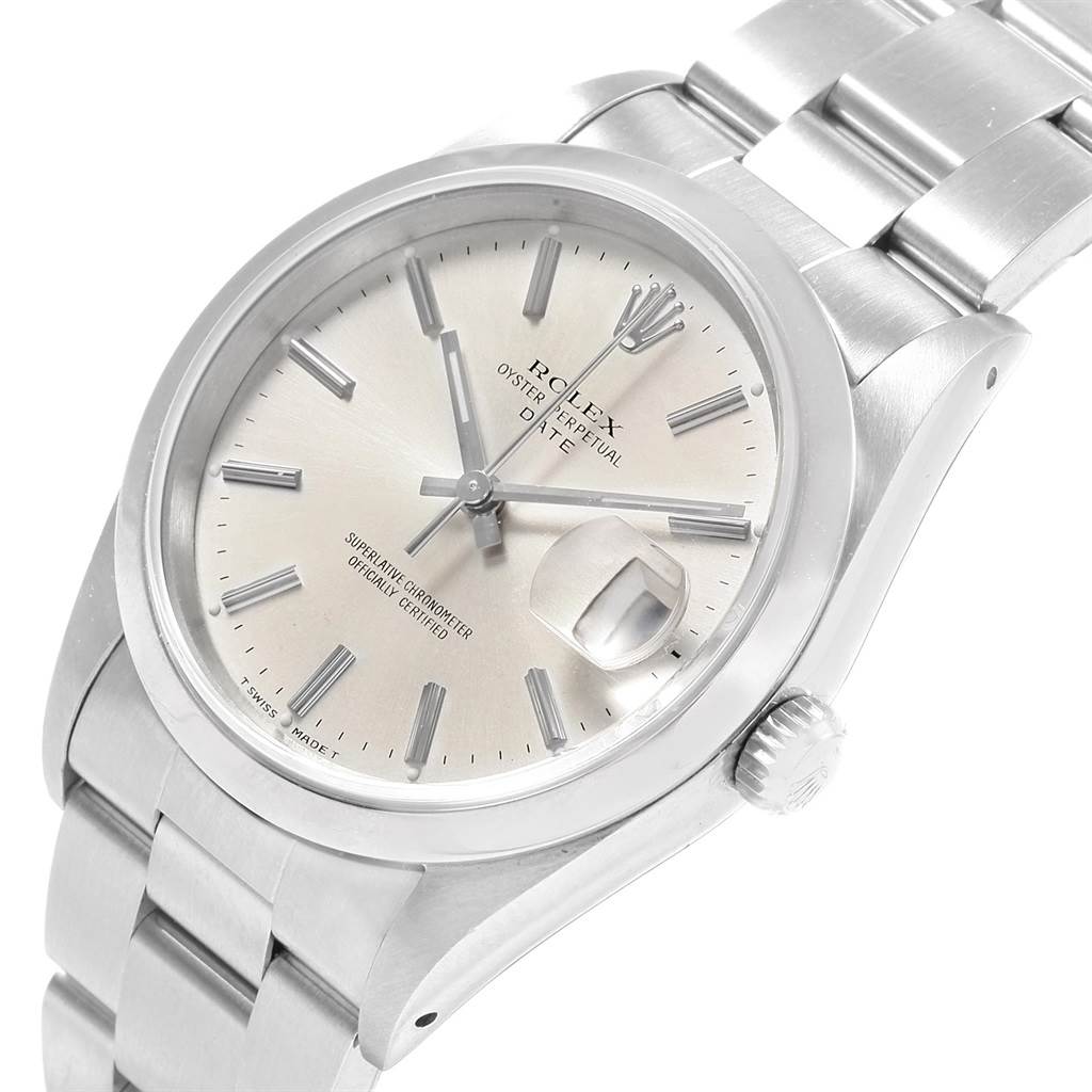 The image shows a close-up view of the face and bracelet of the Rolex Date 15200 Men's Stainless Steel Silver Dial 15200 Men's Stainless Steel Silver Dial watch.