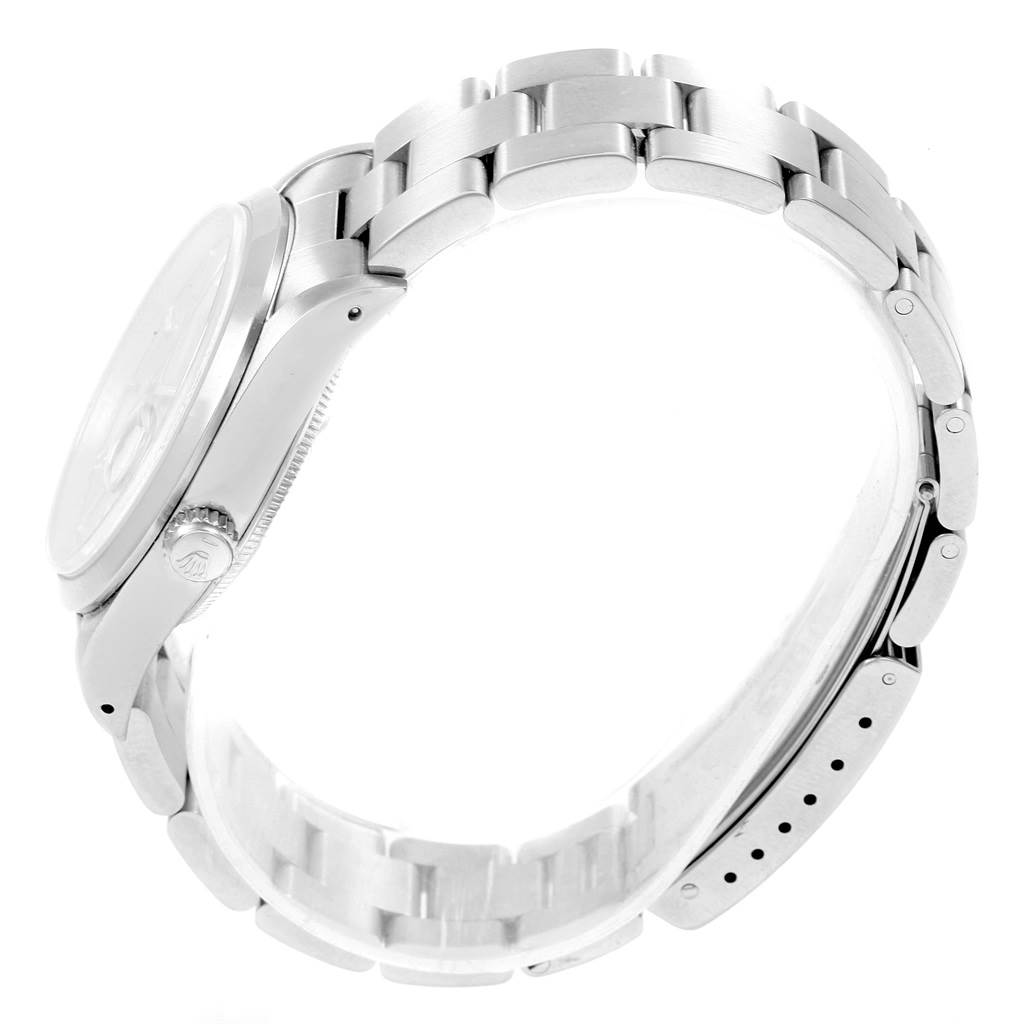 The image shows a side view of the Rolex Date 15200 Men's Stainless Steel Silver Dial 15200 Men's Stainless Steel Silver Dial model watch, highlighting the bracelet and crown.