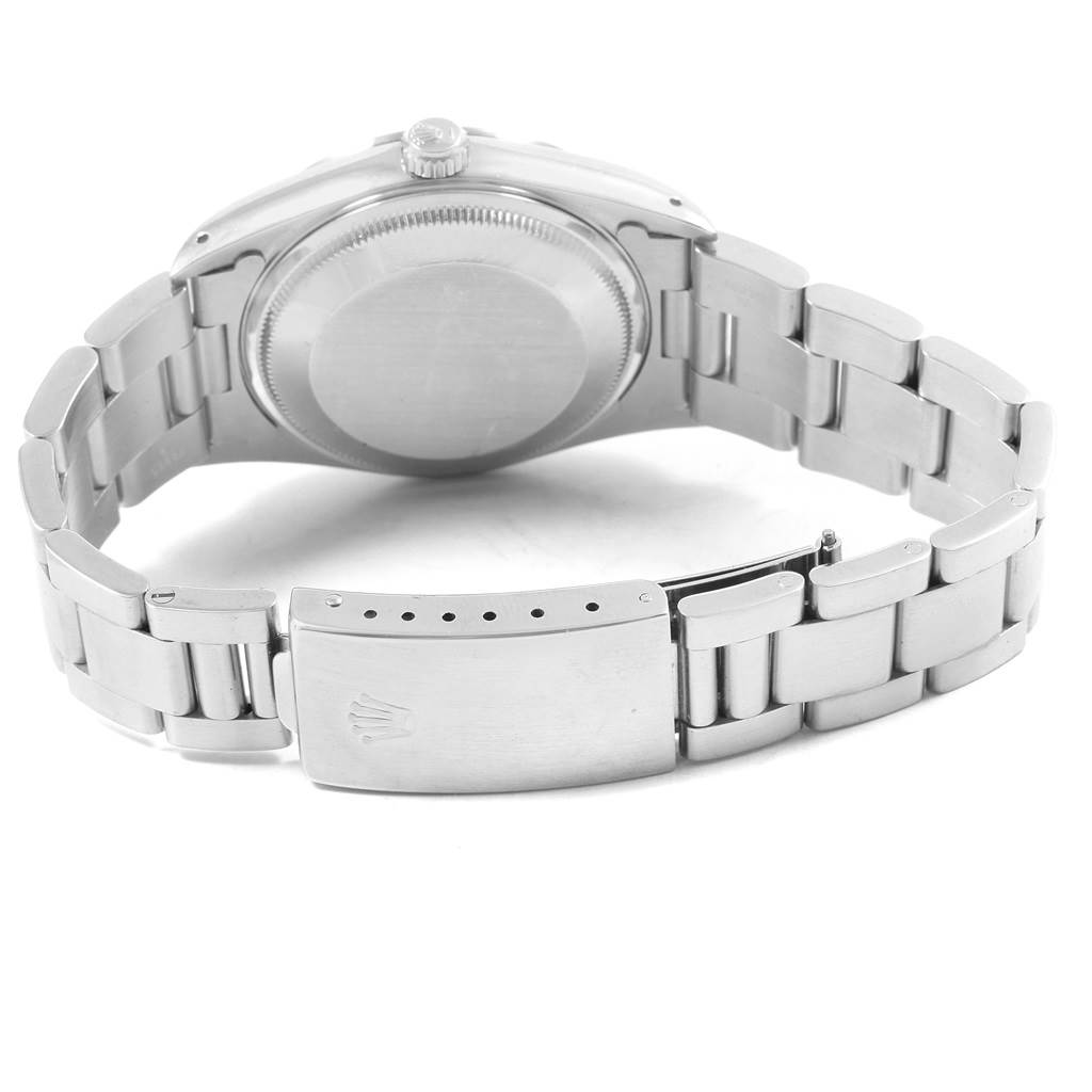 The image shows the back of a Rolex Date 15200 Men's Stainless Steel Silver Dial 15200 Men's Stainless Steel Silver Dial watch, focusing on its case back, bracelet, and clasp.