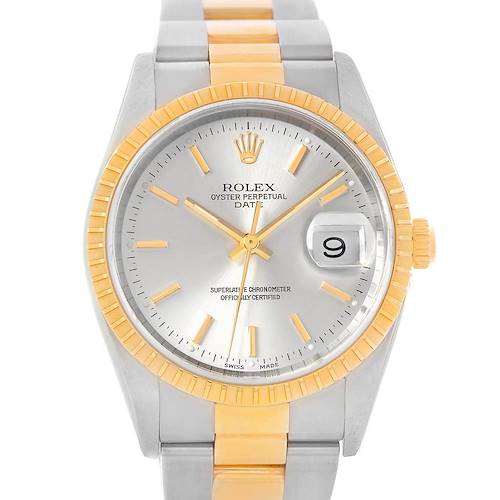 Photo of Rolex Date Steel Yellow Gold Silver Dial Mens Watch 15223