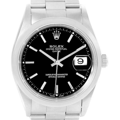 Photo of Rolex Date Black Dial Smooth Bezel Steel Mens Watch 15200