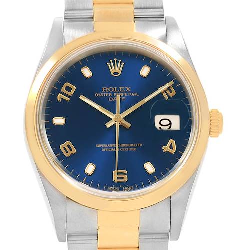 Photo of Rolex Date Mens Steel 18K Yellow Gold Blue Dial Mens Watch 15203