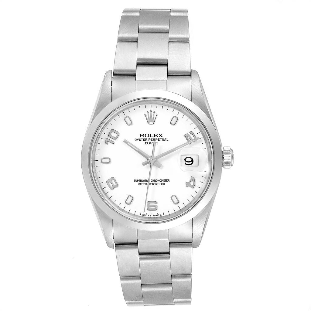 The image shows a front view of a Rolex Date 15200 Men's Stainless Steel White Dial 15200 Men's Stainless Steel White Dial model watch, capturing the entire face and bracelet.