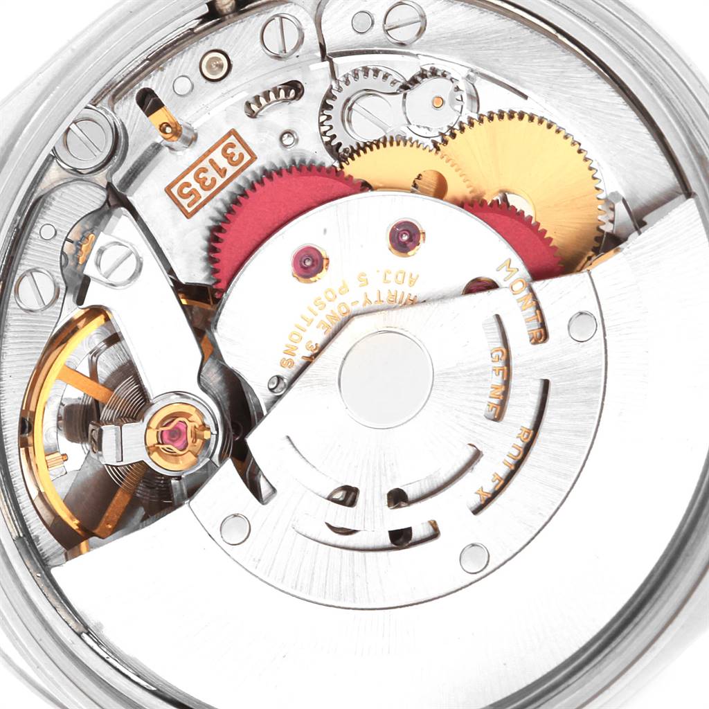 This image shows a close-up view of the movement mechanism inside a Rolex Date 15200 Men's Stainless Steel White Dial 15200 Men's Stainless Steel White Dial watch.