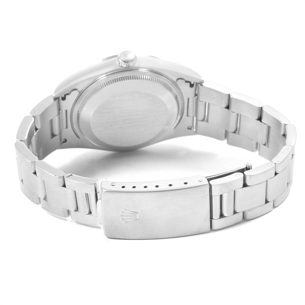 This image shows the back case, crown, and bracelet clasp of a Rolex Date 15200 Men's Stainless Steel White Dial 15200 Men's Stainless Steel White Dial model watch from a rear angle.