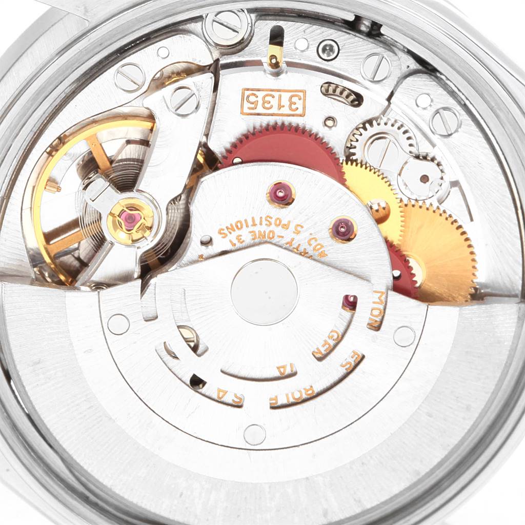 This image shows the movement and internal mechanism of a Rolex Date 15210 Men's Stainless Steel White Dial 15210 Men's Stainless Steel White Dial model watch, viewed from the back.