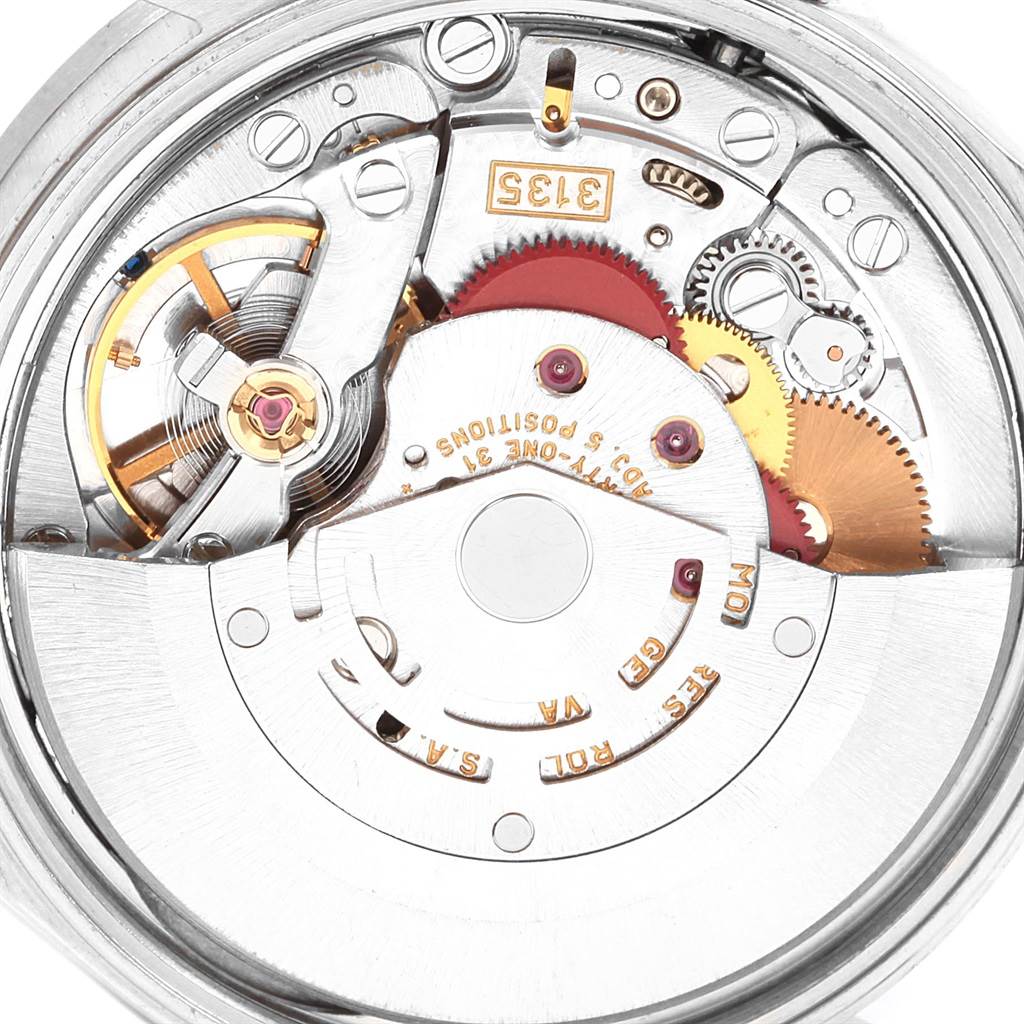 This image shows the inner mechanical movement of a Rolex Date 15210 Men's Stainless Steel Black Dial 15210 Men's Stainless Steel Black Dial model from a top-down angle.