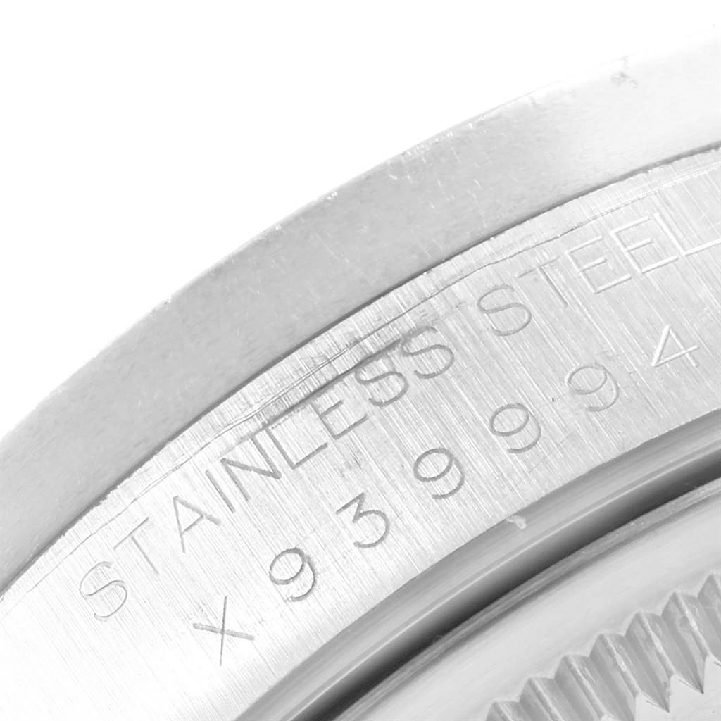 Close-up angle showing the caseback and serial engraving of a Rolex Date 15210 Men's Stainless Steel Silver Dial 15210 Men's Stainless Steel Silver Dial model watch.
