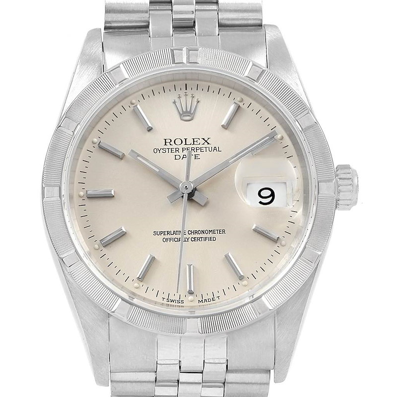 Rolex Date Silver Baton Dial Jubilee Bracelet Mens Watch 15210 SwissWatchExpo