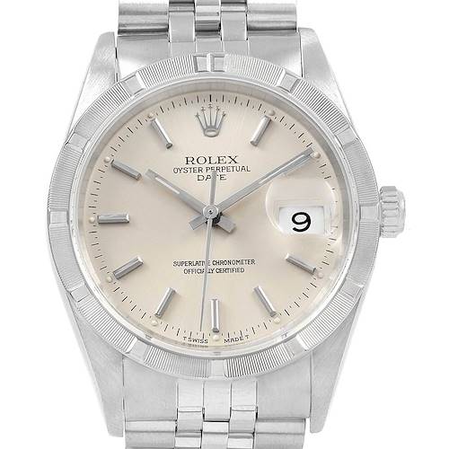 Photo of Rolex Date Silver Baton Dial Jubilee Bracelet Mens Watch 15210