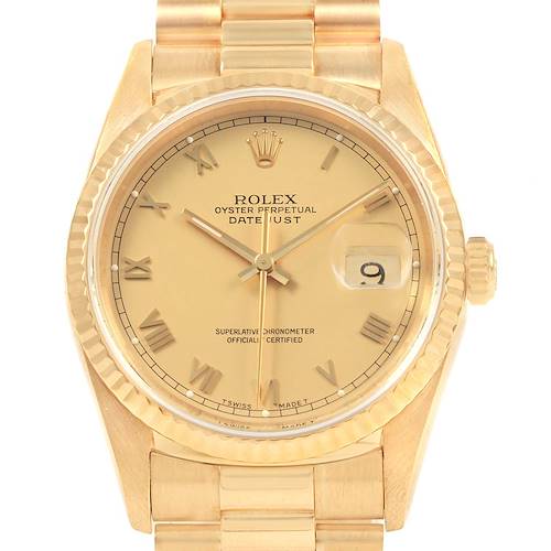 Photo of Rolex Date 18k Yellow Gold Roman Dial Automatic Mens Watch 16238