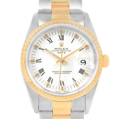 Photo of Rolex Date Mens Steel 18k Yellow Gold White Dial Mens Watch 15223