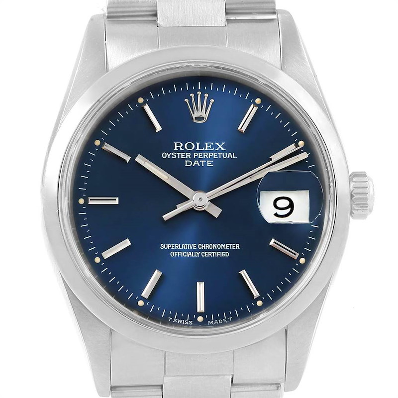 Rolex Date Blue Dial Oyster Bracelet Steel Mens Watch 15200 SwissWatchExpo