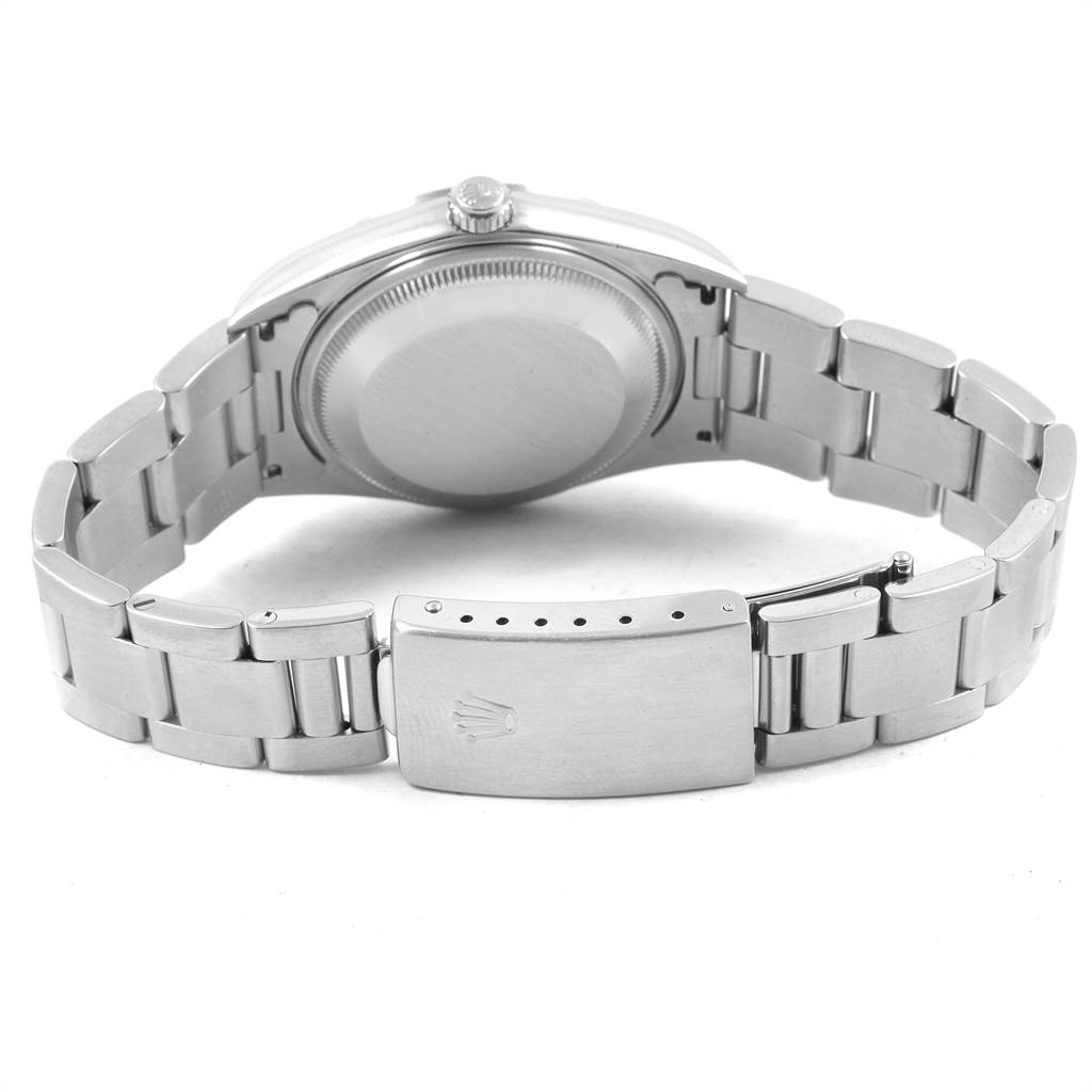 The image shows the back and bracelet of a Rolex Date 15200 Men's Stainless Steel Blue Dial 15200 Men's Stainless Steel Blue Dial model watch, focusing on the clasp and case back.