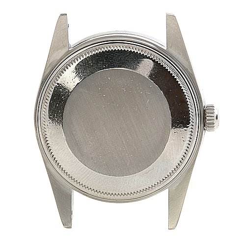 This image shows the case back and lugs of a Rolex Date 15010 Men
s Stainless Steel Champagne Dial 15010 Men
s Stainless Steel Champagne Dial model watch viewed from the back.