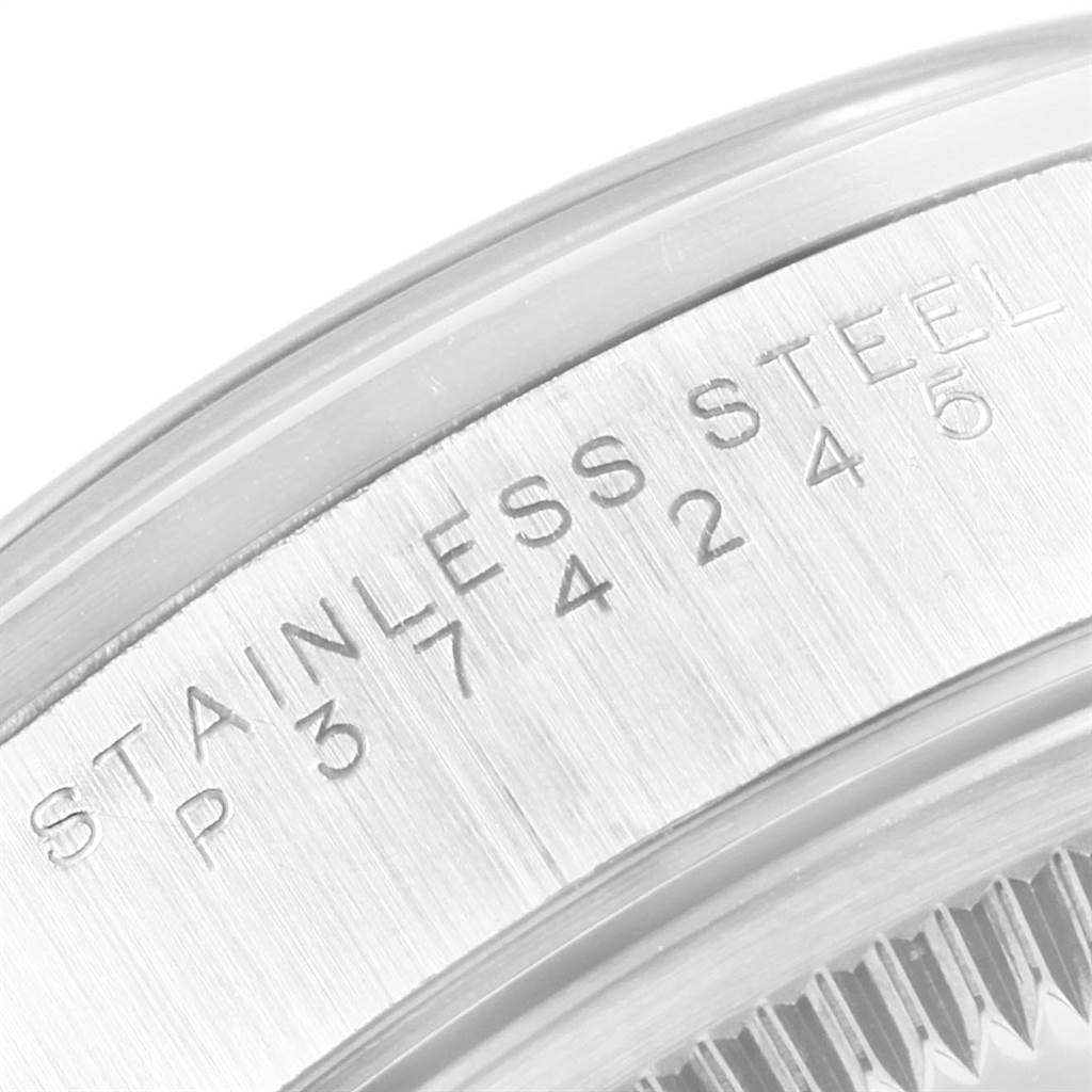 This close-up image shows the stainless steel case side of the Rolex Date 15200 Men's Stainless Steel Silver Dial 15200 Men's Stainless Steel Silver Dial watch model.