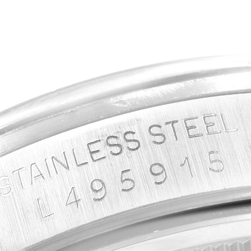 The close-up image shows the stainless steel back casing of a Rolex Date 15200 Men's Stainless Steel White Dial 15200 Men's Stainless Steel White Dial model watch.