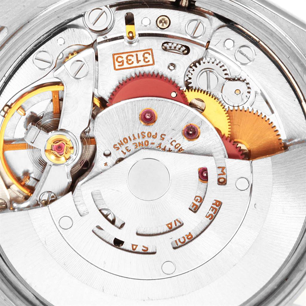 This image shows the intricate internal mechanism of the Rolex Date 15200 Men's Stainless Steel White Dial 15200 Men's Stainless Steel White Dial model watch, displaying gears and movement parts.