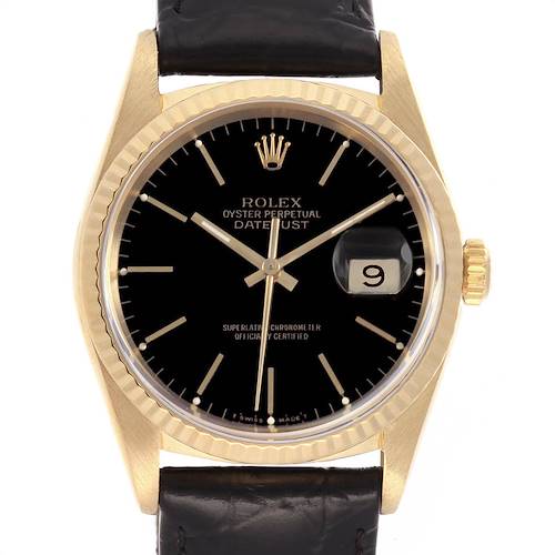 Photo of Rolex Date 18k Yellow Gold Black Dial Automatic Mens Watch 16238