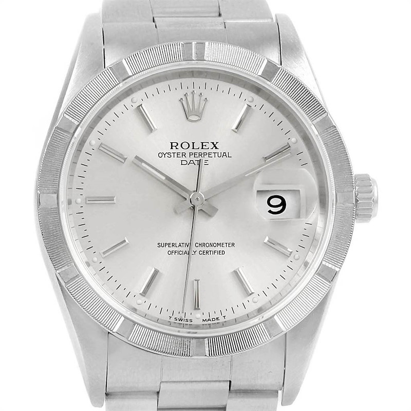Rolex Date Silver Dial Oyster Bracelet Steel Mens Watch 15210 SwissWatchExpo
