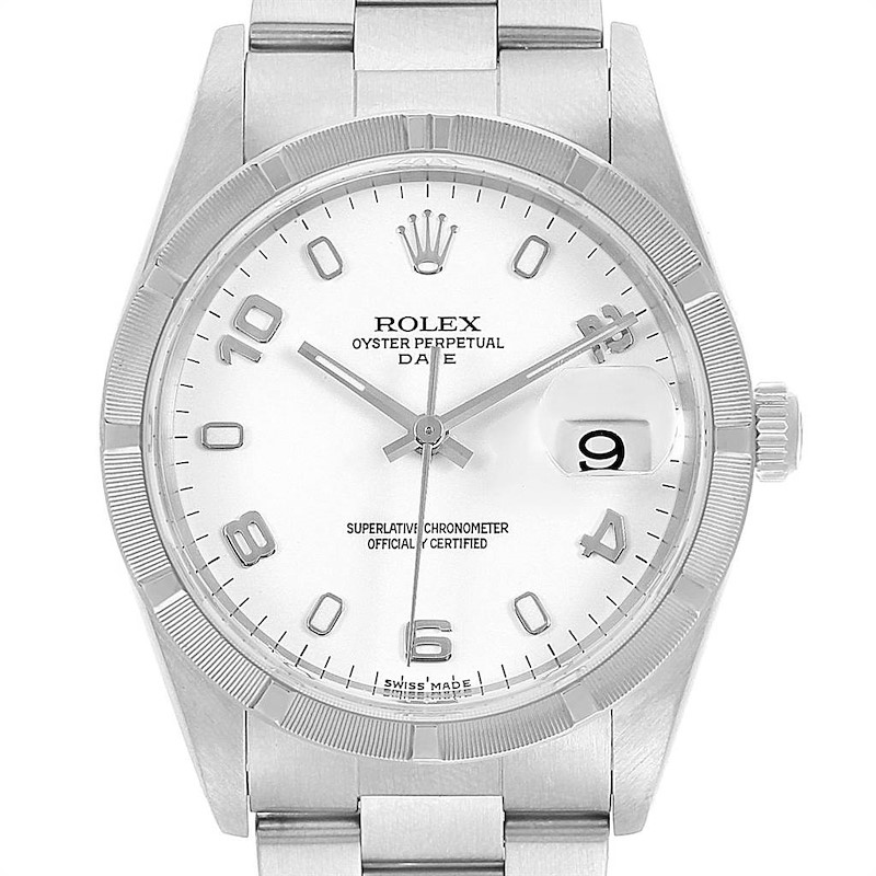 Rolex Date White Dial Oyster Bracelet Steel Mens Watch 15210 SwissWatchExpo