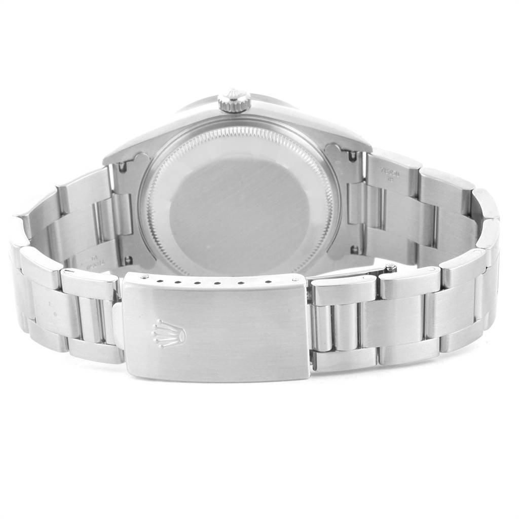 This image shows the back view of a Rolex Date 15210 Men's Stainless Steel White Dial 15210 Men's Stainless Steel White Dial model watch, highlighting the clasp and bracelet.