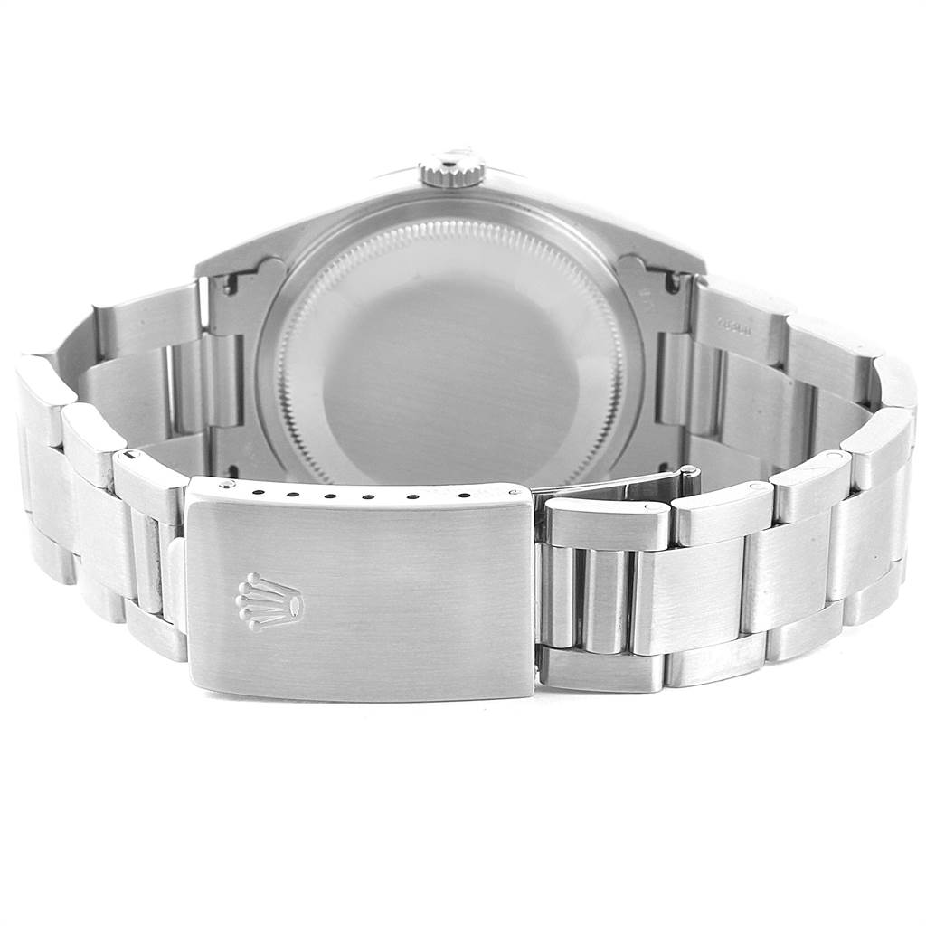 This image shows the back and bracelet of a Rolex Date 16200 Men's Stainless Steel White Dial 16200 Men's Stainless Steel White Dial model watch from a rear angle.