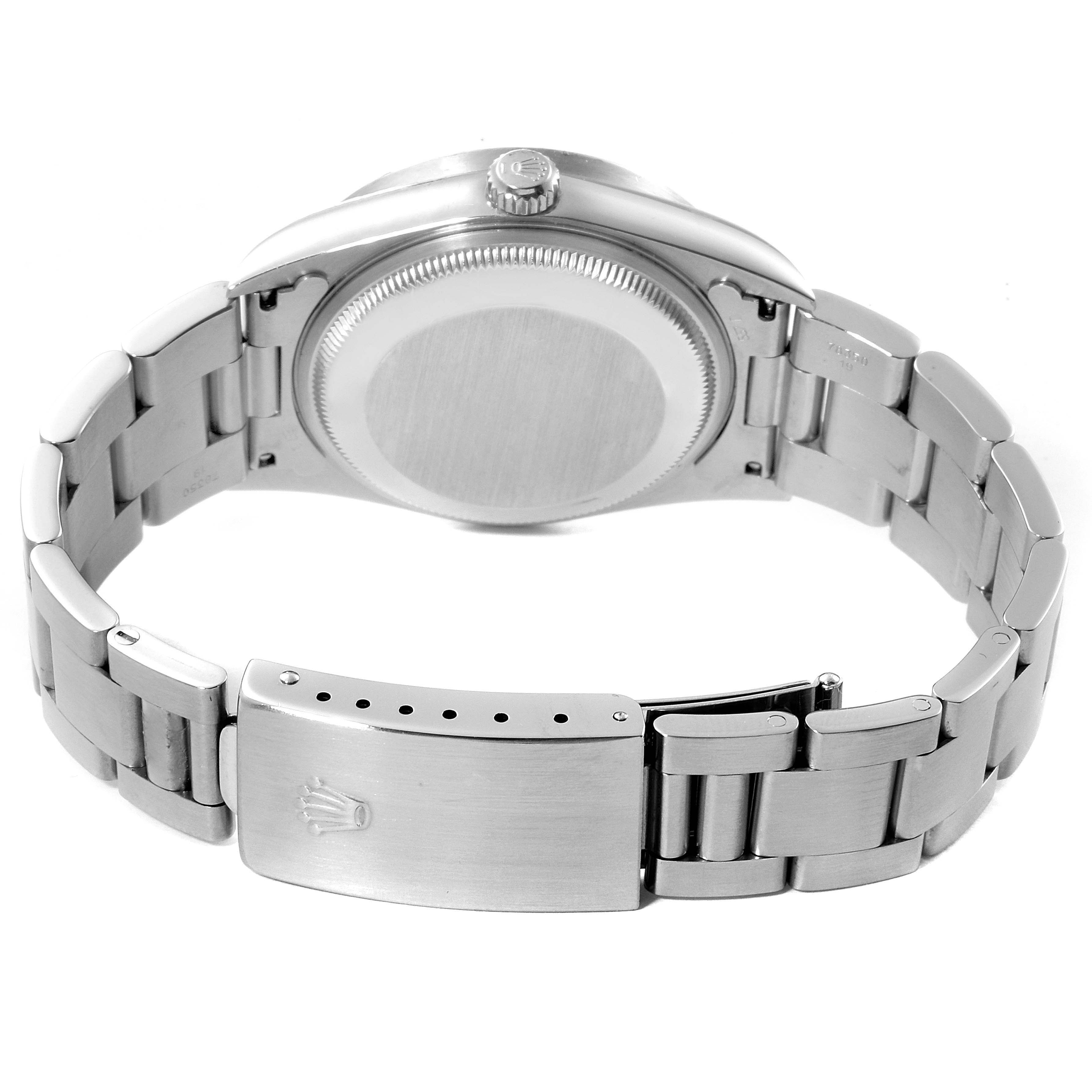 The image shows the back and bracelet clasp of a Rolex Date 15210 Men's Stainless Steel White Dial 15210 Men's Stainless Steel White Dial model watch, viewed from the rear.
