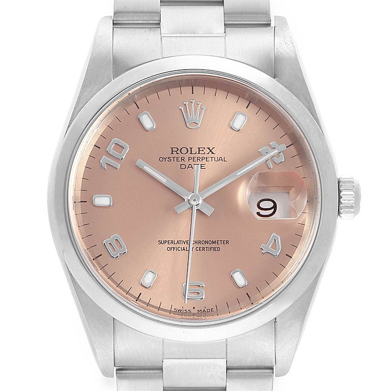 Rolex Date Salmon Dial Smooth Bezel Steel Mens Watch 15200 Box SwissWatchExpo