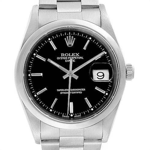 Photo of Rolex Date Black Dial Oyster Bracelt Steel Mens Watch 15200
