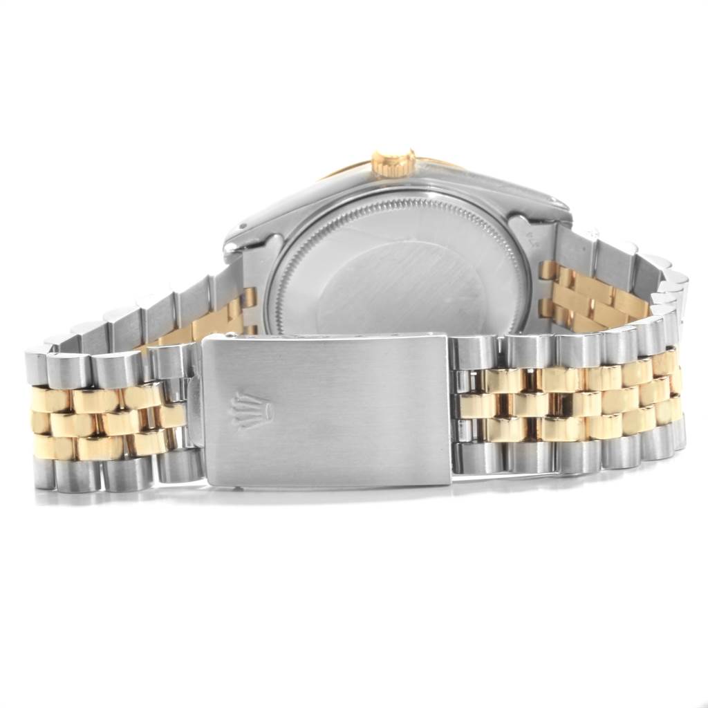 The image shows the back case and bracelet of a Rolex Date 15053 Men's Steel and Gold (two tone) Champagne Dial 15053 Men's Steel and Gold (two tone) Champagne Dial model watch, viewed from the rear.