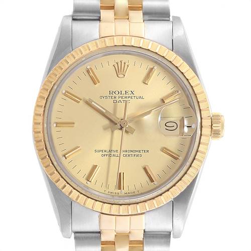 Photo of Rolex Date Mens Steel 18k Yellow Gold Mens Watch 15053 Box Papers