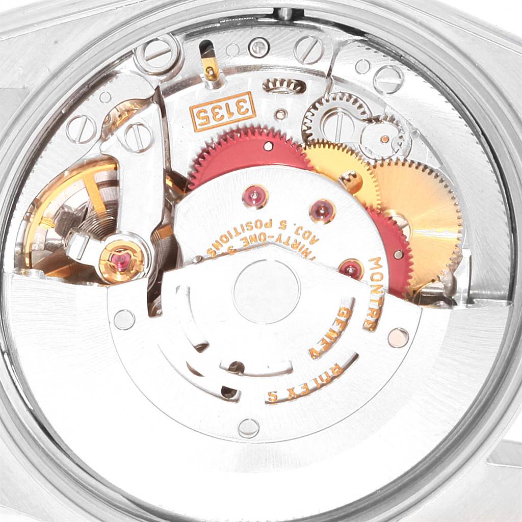 The image shows the internal mechanism of a Rolex Date 15210 Men's Stainless Steel Blue Dial 15210 Men's Stainless Steel Blue Dial model watch, viewed from the back.