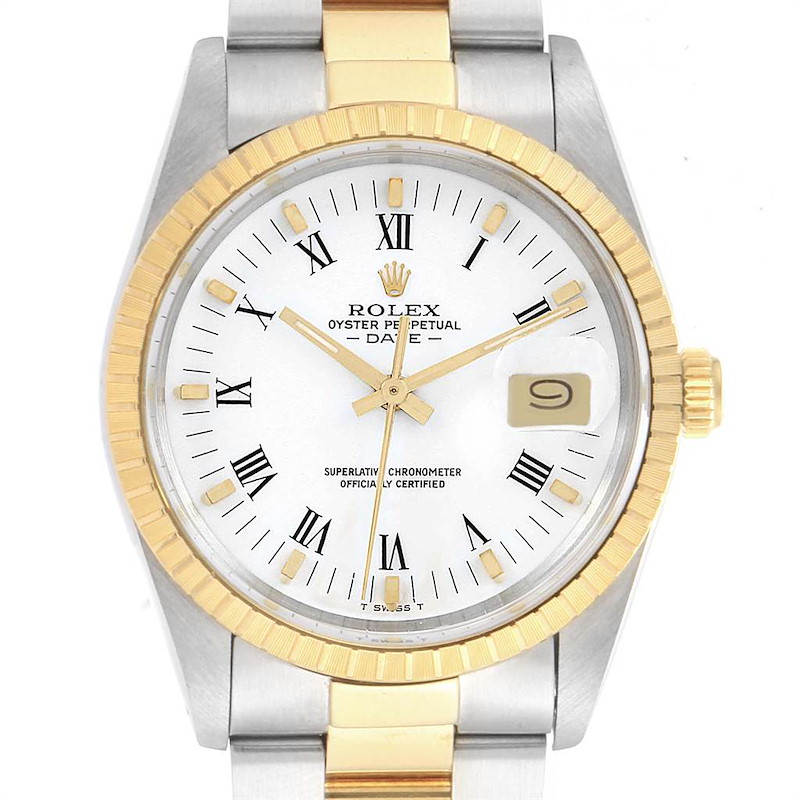 Rolex Date Steel 18k Yellow Gold White Dial Mens Watch 15053 SwissWatchExpo
