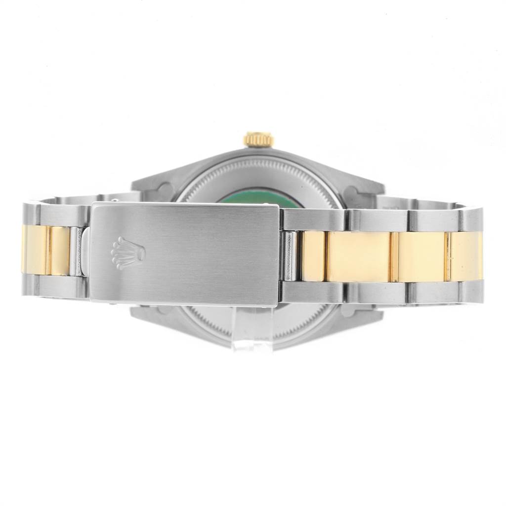 The image shows the clasp and caseback of a Rolex Date 15053 Men's Steel and Gold (two tone) White Dial 15053 Men's Steel and Gold (two tone) White Dial model watch from a rear angle.