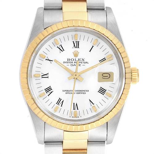 Photo of Rolex Date Steel 18k Yellow Gold White Dial Mens Watch 15053