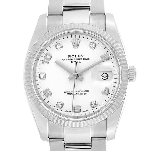 Photo of Rolex Date 36 Steel White Gold Diamond Dial Mens Watch 115234 Box Card