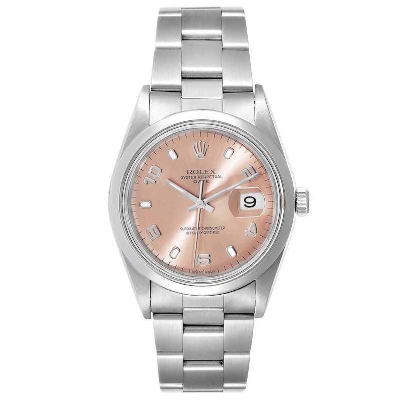 Rolex Date Salmon Dial Domed Bezel Steel Mens Watch 15200 SwissWatchExpo