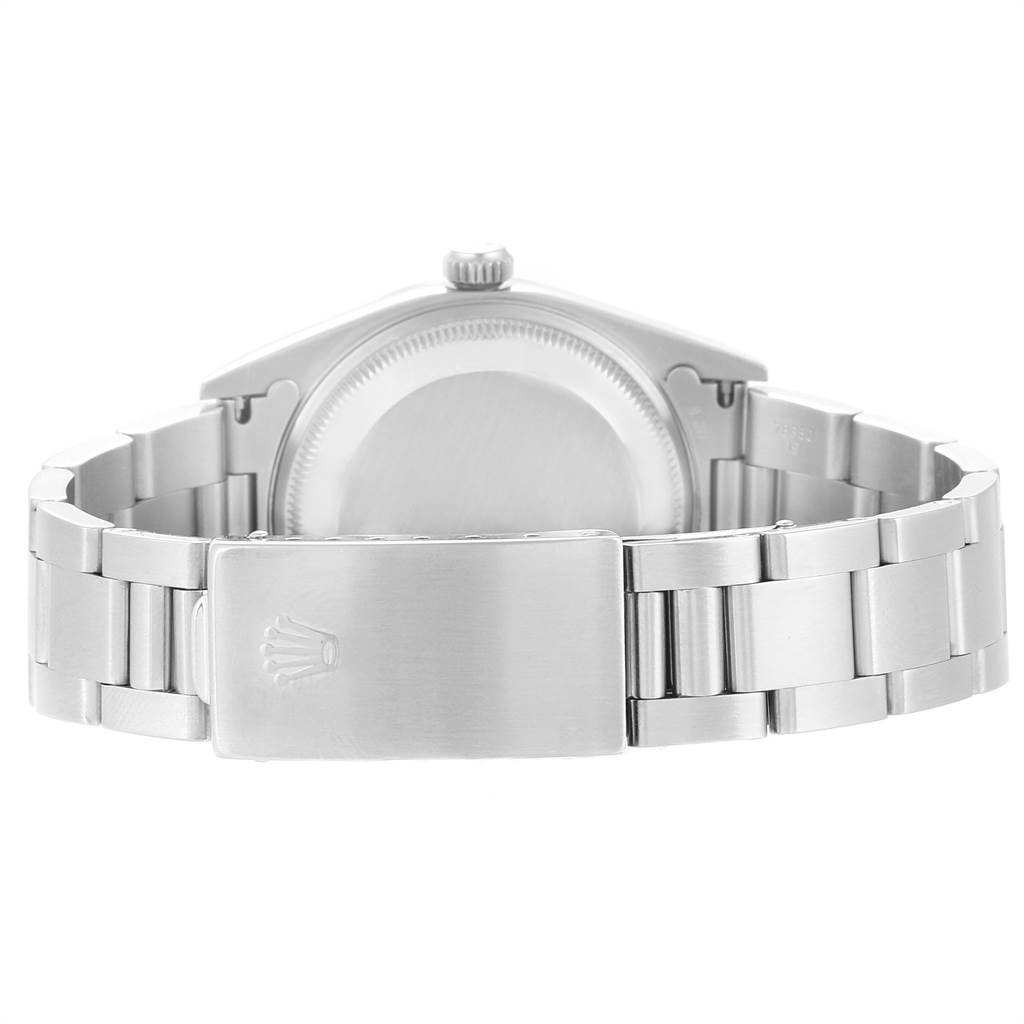 The image shows the back view of a Rolex Date 15200 Men's Stainless Steel Silver Dial 15200 Men's Stainless Steel Silver Dial model watch, featuring the case back and part of the bracelet with the clasp.