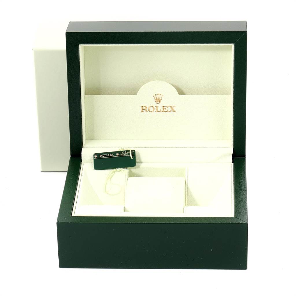 The image shows an open Rolex Date 15203 Men's Steel and Gold (two tone) Silver Dial 15203 Men's Steel and Gold (two tone) Silver Dial model watch box with the interior and tags visible from a front angle.