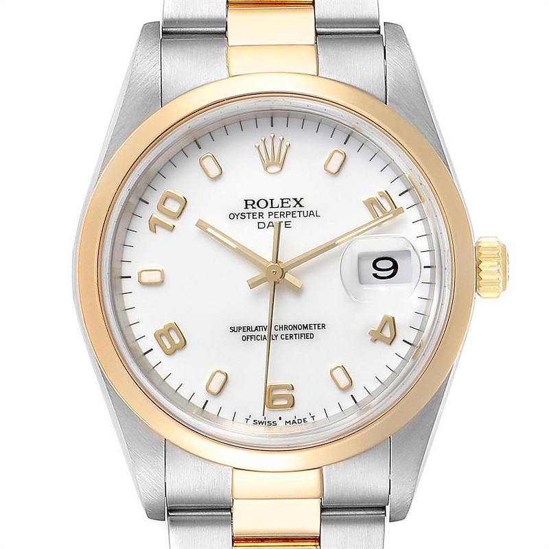 Rolex Date Steel Yellow Gold White Dial Mens Watch 15203 Box SwissWatchExpo